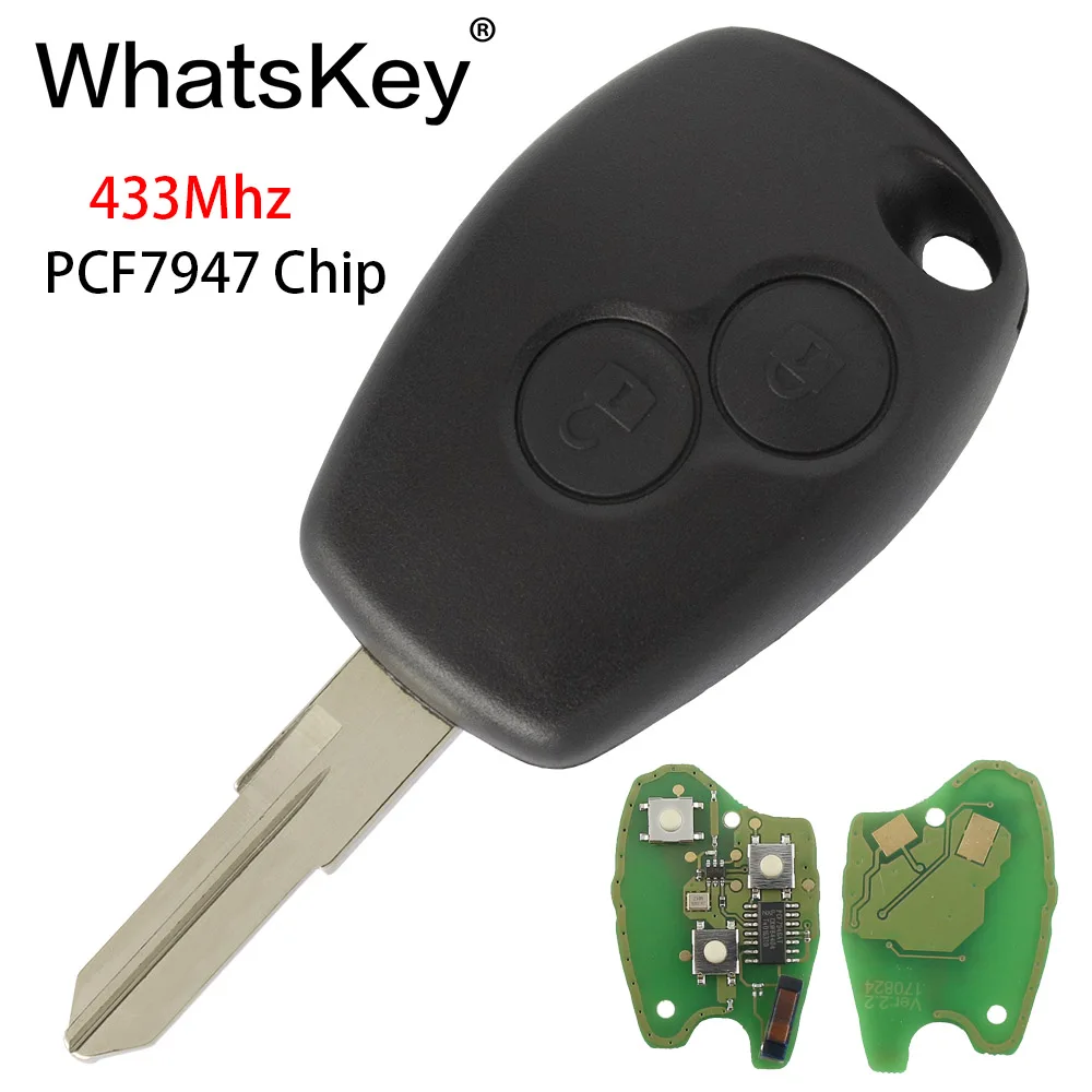 WhatsKey 2 кнопки автомобиля дистанционного ключа костюм для Renault Duster сlio Kangoo Logan Sandero управления 433 МГц PCF7947 чип с лезвием VAC102 - Цвет: 2 Button PCF7947