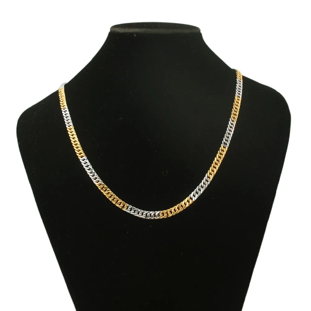 

Anietna Fashion Perhiasan Two tone Gold Color Chain High Quality Necklace For Women & Men Jewelry