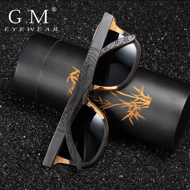 US $15.63 GM Luxury Skateboard Wood Sunglasses Vintage Black Frame Wooden Sunglasses Women Polarized Men's Ba