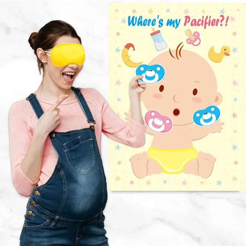 

Pin The Pacifier On The Baby Game for Baby Shower Kids Birthday Party Supplies, Large Baby Shower Games Poster 24 Pacifier Stick
