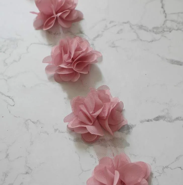 Elegant 24Pc 3D Chiffon Lace Floral Applique Trim for Bridal and Fashion Accessories