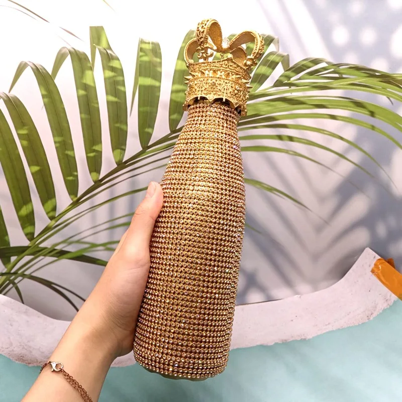 

New ladies large capacity crown vacuum flask creative water cup net red rhinestone cup coffee cup couple gift