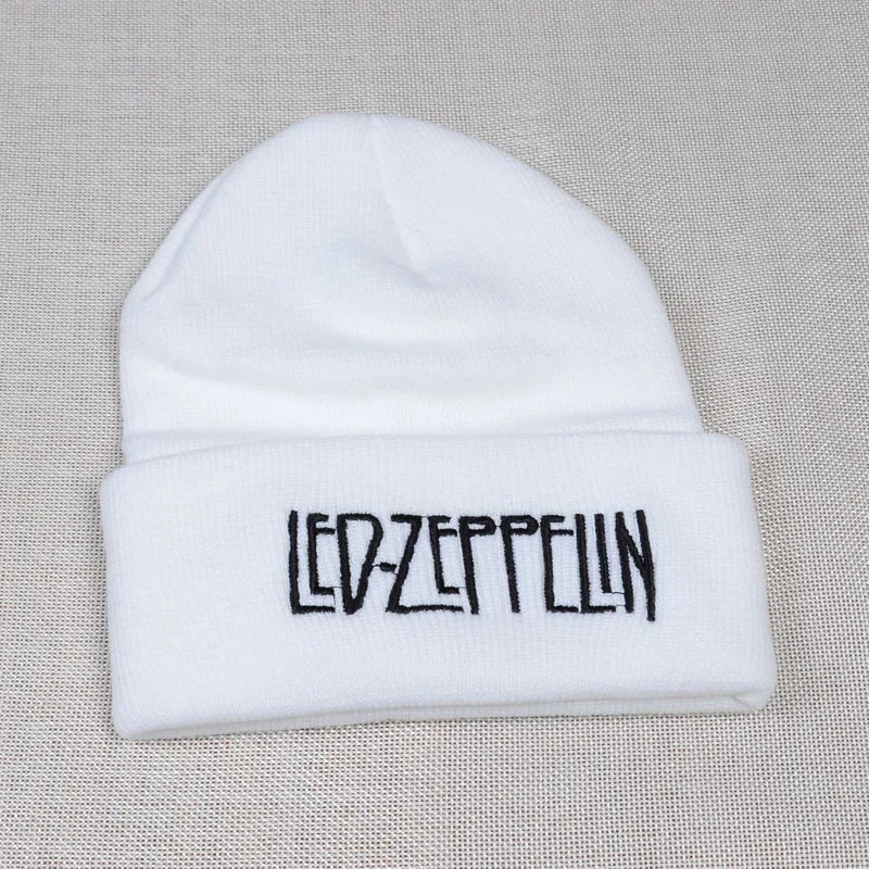 Led zeppelin твёрдый рок вязаная шапка мужская хип хоп народная рок бини мужская хлопковая панк графическая шапка шапки унисекс лыжные шапочки шапки - Цвет: Белый