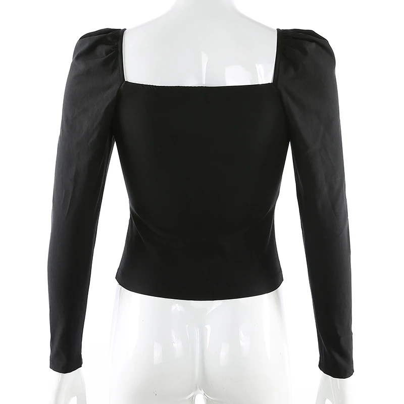 HEYounGIRL элегантная винтажная Женская футболка Топы черная футболка с длинными рукавами Женская Повседневная стандартная футболка Femme корейский стиль Осень