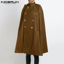 

INCERUN Top 2021 American Style New Men Fashion Intervening Solid Color Irregular Mid-length Male Loose Comeforable Cloaks S-5XL