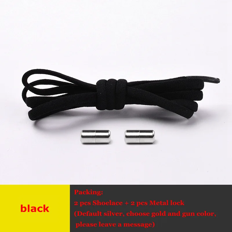 Черный 1 Pair Elastic Shoe laces Round No Tie Shoelaces Kids and Adult Sneakers Shoelace Running Leisure Quick Lazy Laces 19 Colors - Цвет: Черный
