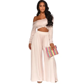

Winter Autumn Women Set 2020 Long Sleeve Casual Two Piece Set Crop Top and Wide Leg 2 Piece Pants Sets Women Matching Outfit