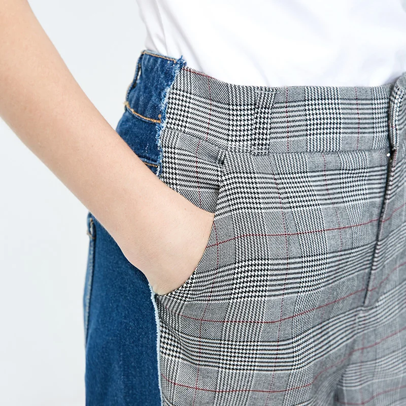 Vero Moda Новые поступления джинсы женские женские джинсовые сплайсинга плед печати широкие брюки повседневные | 318449510