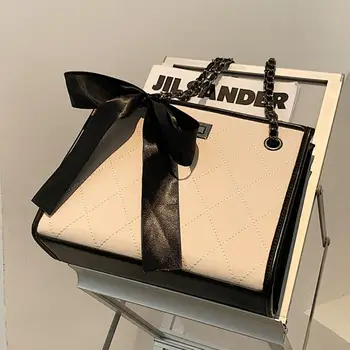 

Lattice Ribbon Large Tote bag 2020 Fashion New High quality PU Leather Women's Designer Handbag Chain Shoulder Messenger Bag
