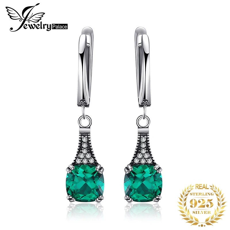 

JPalace Created Nano Emerald Drop Earrings 925 Sterling Silver Earrings For Women Gemstones Korean Earings Fashion Jewelry 2019