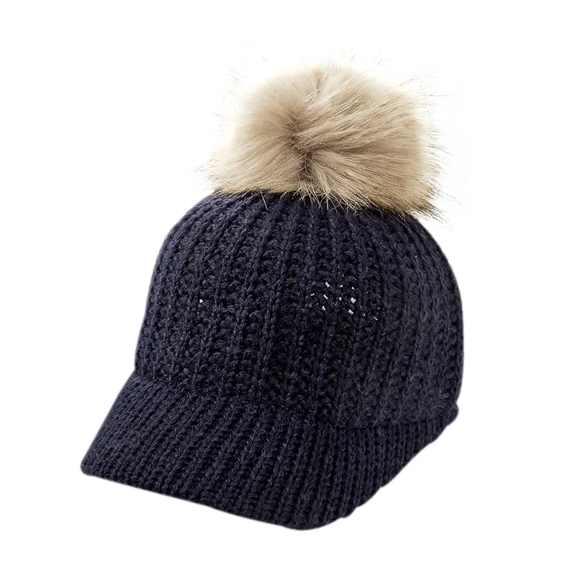 Navy baby hat Модные бейсбольные шапки для новорожденных девочек и мальчиков; зимняя теплая вязаная шапка с помпоном; шапка для малышей; подарки - Цвет: Navy baby hat