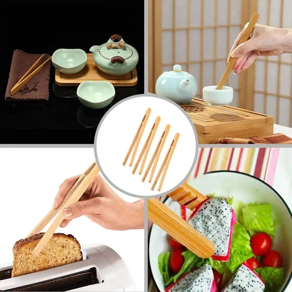 6 Pieces Wooden Tongs Wooden Kitchen Tongs Long Bamboo Kitchen Tongs Bamboo  Toaster Tongs Wooden Cooking Tongs for Kitchen Picking Up Cheese Bacon