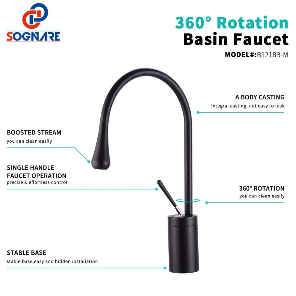 SOGNARE матовый черный смеситель для ванной комнаты с одной ручкой кран для холодной и горячей воды для ванной комнаты кран для раковины