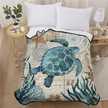 

Sea Turtle Coral Fleece Blanket For Kids Cartoon Dolphin Hippocampus Throw Blanket On Bed Sofa Thin Quilt Bedding