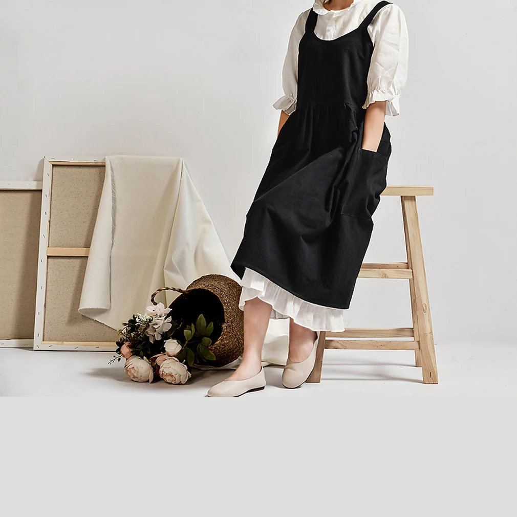 1PC Kitchen Cooking Vintage Apron Women Cotton Linen Bib Apron Dress Cafe Kitchen Cooking Florist Vintage Apron