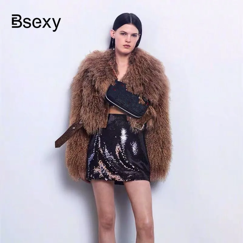

Luxury Women Faux Fur Coat 2019 Winter Runway Designer Caramel Fake Fur Patchwork Leopard Leather Crop Jacket Coat SHort Outwear