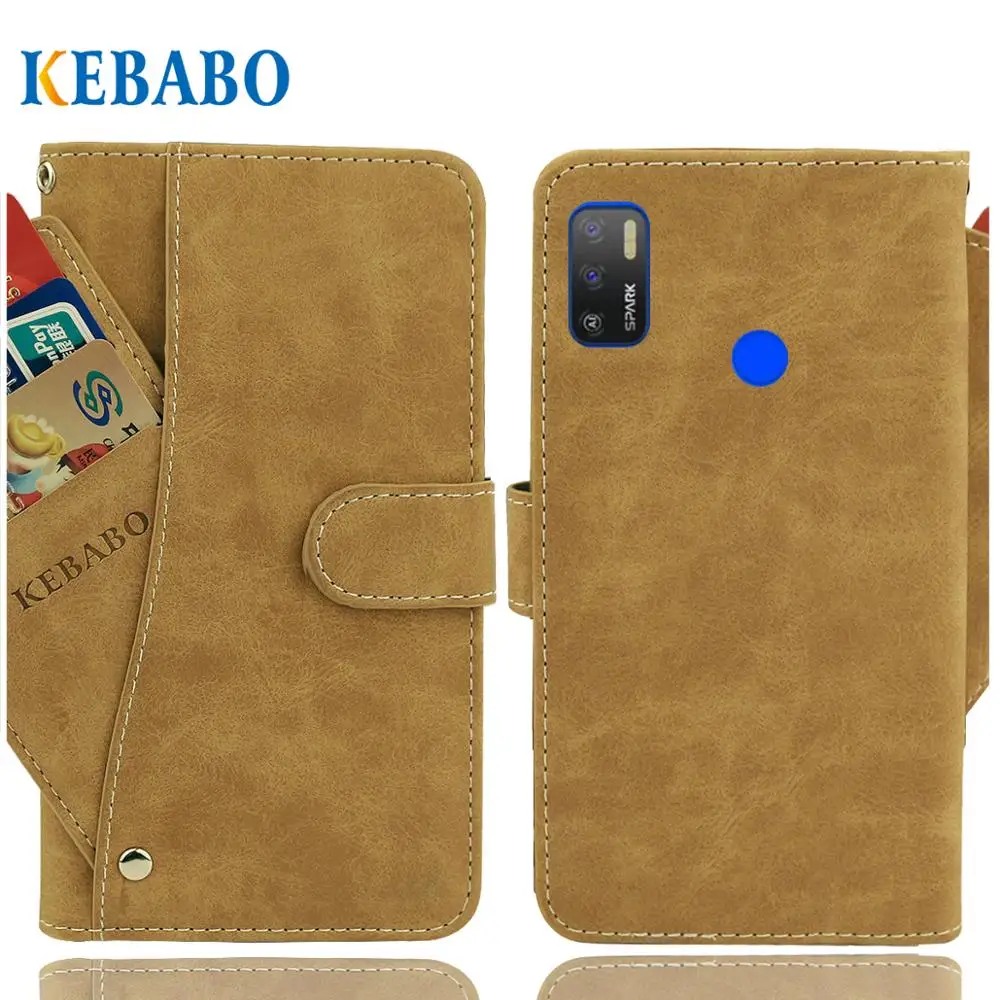 Винтажный кожаный чехол-кошелек Tecno Spark 5 Air роскошный флип-чехол 7 дюймов с