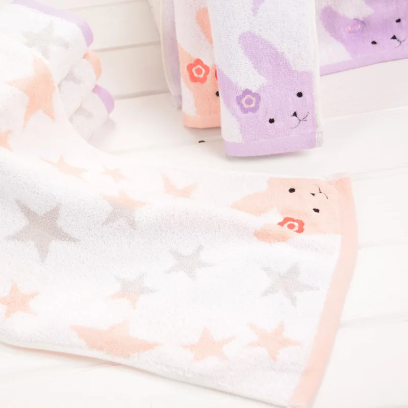  25x50cm Children's Cotton Jacquard Stars Pattern Cute Cartoon Washcloth Bathroom Bath Towel Kinderg - 4000072264442
