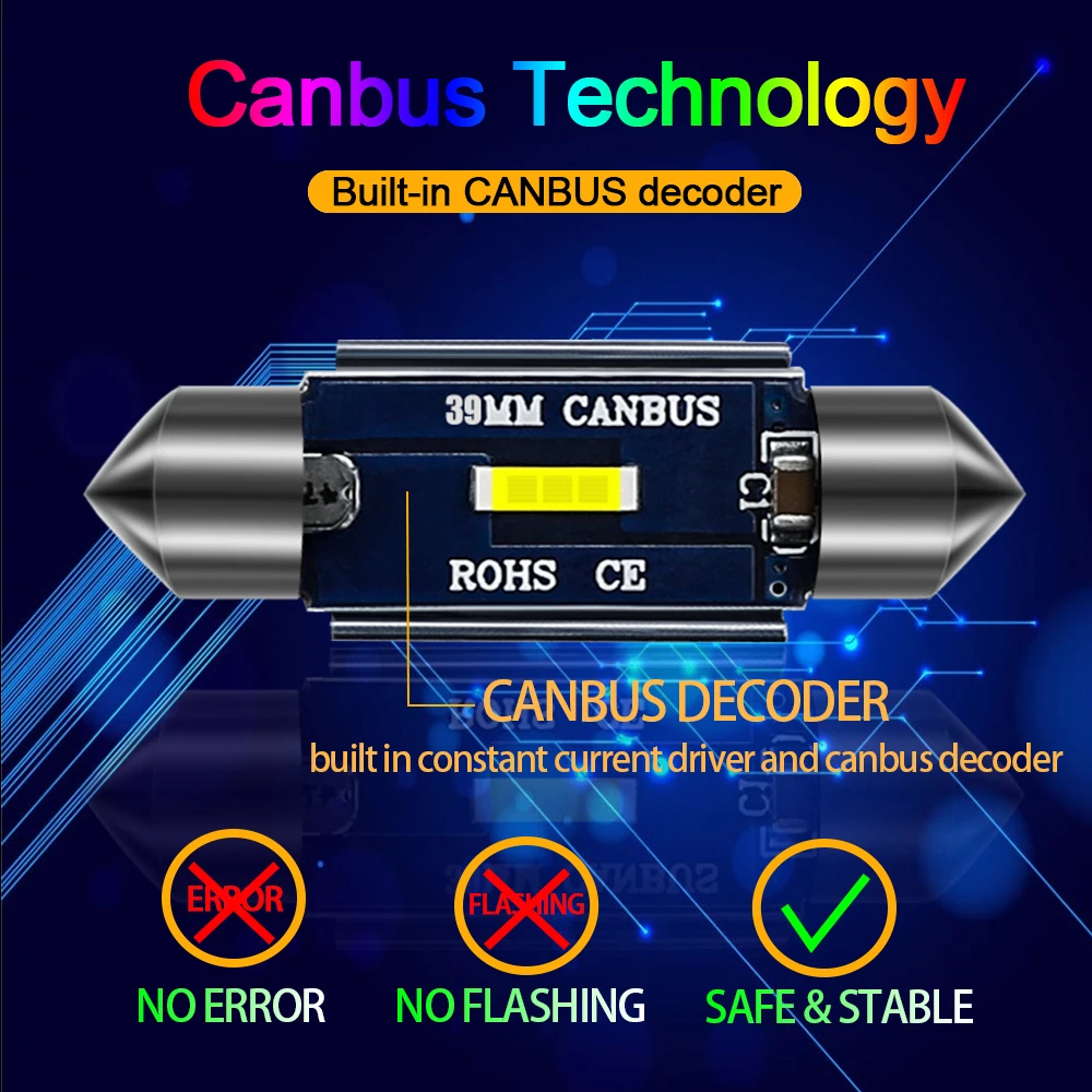 10 шт. светодиоды с чипом CSP Canbus C5W C10W светодиодные лампы 31/36/39/41 мм автомобиль гирлянда светильник укрыты внутренной сводной Лампы для чтения номерной знак светильник белого цвета