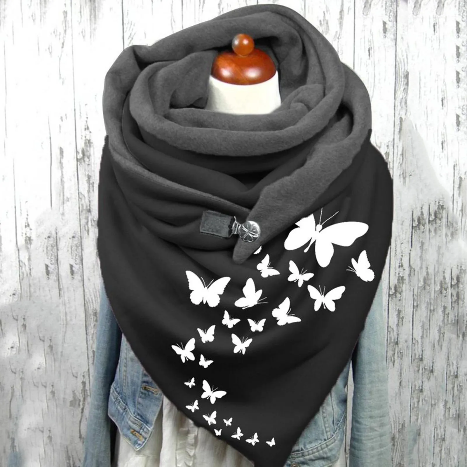 Sciarpa con stampa alla moda Avvolgente con bottoni da donna Sciarpe calde casual da donna Foulard in morbido cashmere Scialli invernali da donna_voghion.com