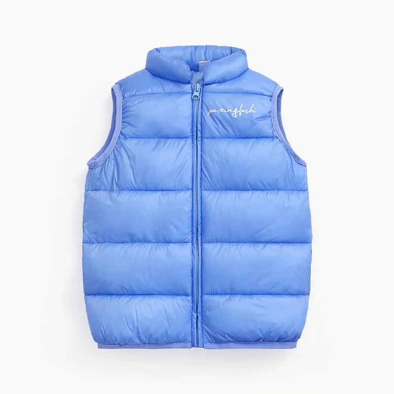 Kalupao/Новые осенне-зимние детские жилеты для мальчиков черная верхняя одежда с рисунком для мальчиков, куртки с высоким воротом, жилеты теплое пальто для маленьких мальчиков - Цвет: Небесно-голубой