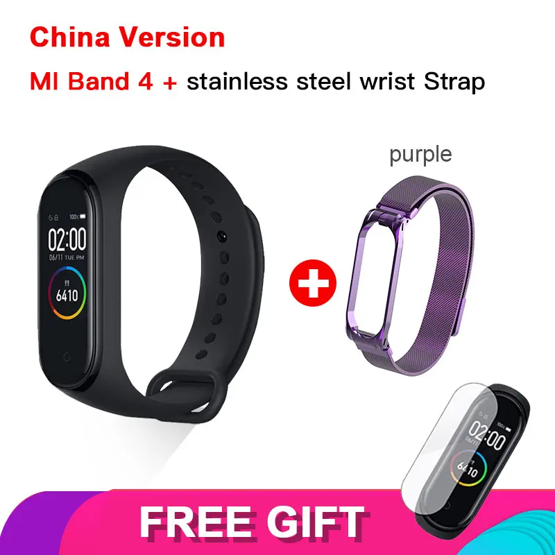 CN Add PU Stainless Xiaomi Mi браслет 4 Bluetooth 5,0 Фитнес браслет AMOLED цветной сенсорный экран Музыка AI пульс - Цвет: CN Add PU Stainless