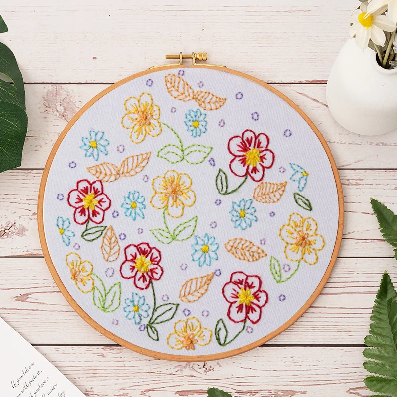 

DIY Flower Pattern Needlework Embroidery Starter Kit with Hoop Cross Stitch for Beginner Handmade Sewing Art Craft Home Decor