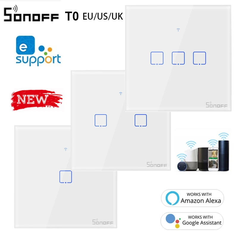 

SONOFF T0 WiFi EWeLink Smart Switches 1 2 3 gangs Wall Light Switch Smart Home EU UK US Switch Works With Alexa Google Assistant
