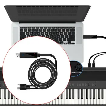 

2 Meters Length Keyboard Recording Editing Cable Electric Piano Converter Cable USB to Midi Line Black