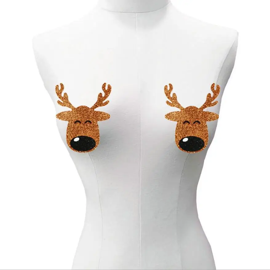

10pairs (20 Pcs) /lot New women's Breast Pasties festival Nipple Covers Love brown little elk glitter Christmas milk paste