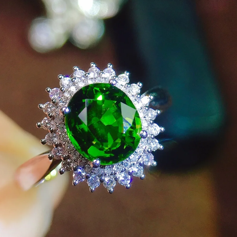 Зеленое турмалиновое кольцо 1.58ct чистое 18 К Золотое ювелирное изделие Природный зеленый турмалин драгоценные камни Бриллианты Женские кольца для женщин изящное кольцо