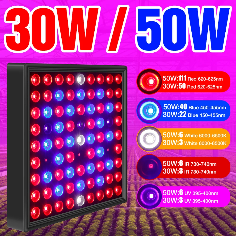 

Phyto Lamp For Indoor Grow Lamp EU US UK Plug Plants Seedlings Flower Growth Light LED Full Spectrum Hydroponics Lampara 30W 50W