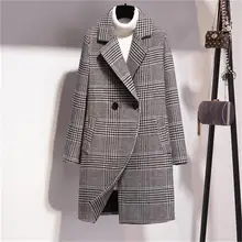 Модное женское клетчатое шерстяное пальто Женская длинная секция Корейская версия новое зимнее тонкое дикое Ретро шерстяное пальто дамское пальто