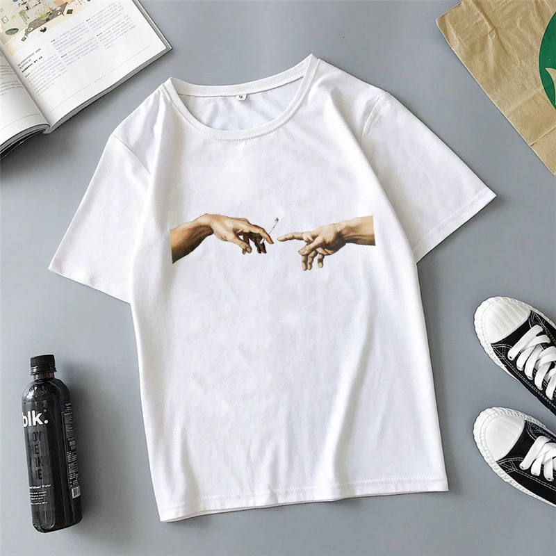 Повседневная Уличная Повседневная футболка с принтом, женские топы, графическая летняя футболка микеланжело каппелла систина Харадзюку С Рисунком Tumblr