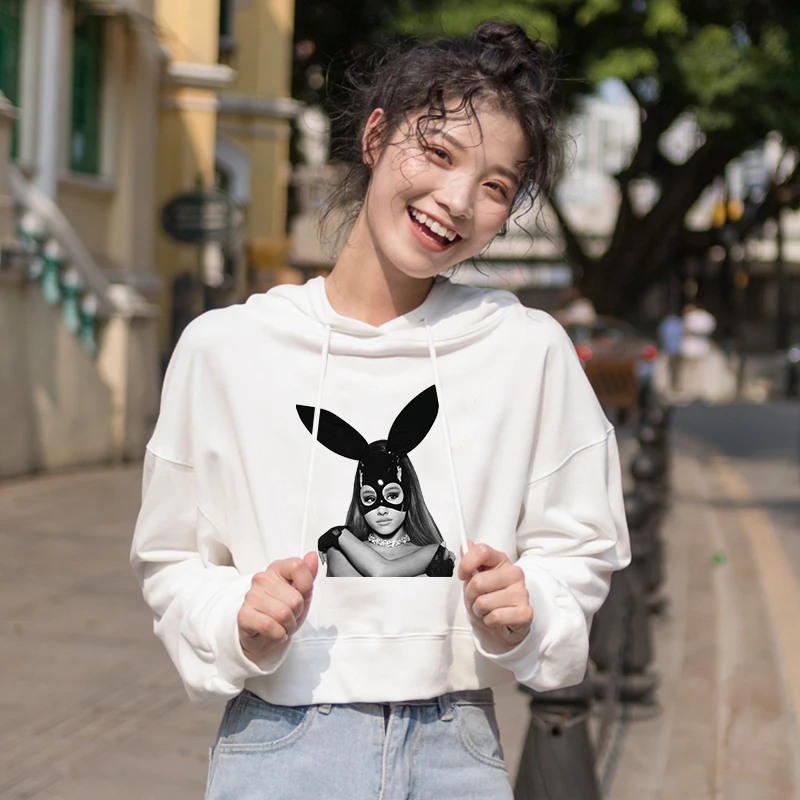 902-dff-11-6-18 Укороченный топ для девочек, толстовка с капюшоном,, Kpop Стиль, Ариана Гранде, женские толстовки, пуловер с принтом, Harajuku, толстовка с капюшоном, Sudaderas - Цвет: 902-dff-11-6-18
