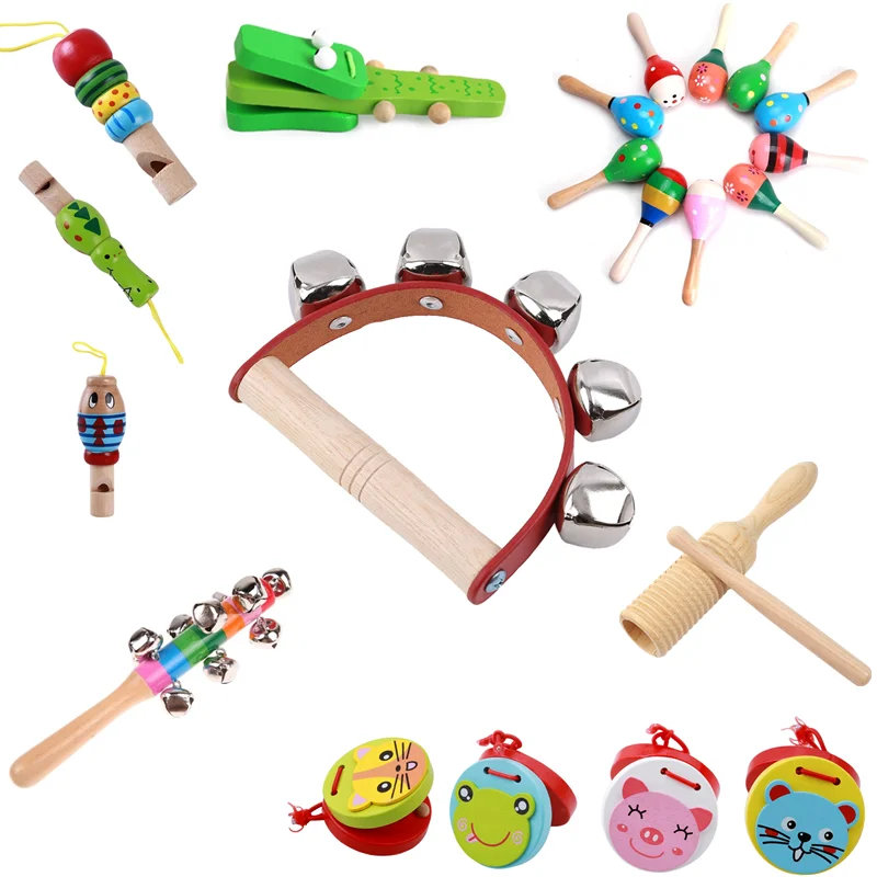 2021 Toddlers Wooden Baby Rattle Toy Musical Instruments Music Wooden Handbell Toys Baby Colorful Music Sounding Toy 1