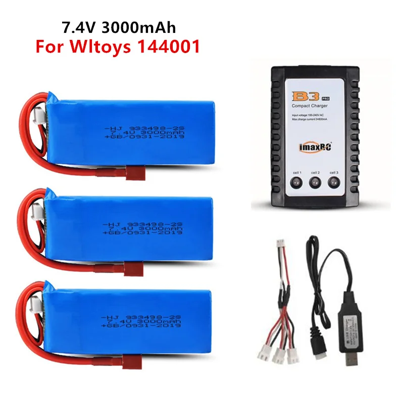 N/V Batería Cargador para Wltoys 144001 Coche 2s 7,4 v 3000 mAh batería Lipo para Wltoys 1/14 144001 RC Coche Juguetes repuestos Orange