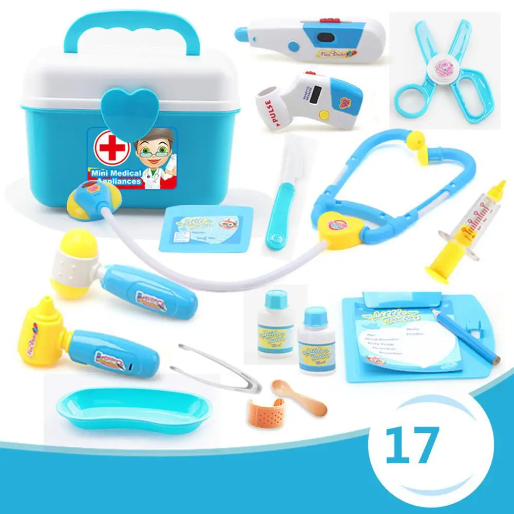 Blue 17 PCs Детский имитационный звуковой светильник, стетоскоп, медицинский набор, доктор, медсестры, игровой домик, игрушка в подарок - Цвет: Blue 17 PCs