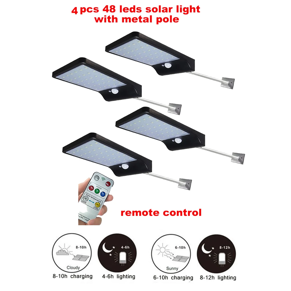 

2/4pcs Solar LED Street Light For Home Garden Fence PIR Motion Sensor Detection Wall Lamps 48 leds Solar Light Waterproof securi