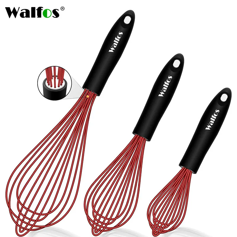 Walfos Silicone Balloon Whisk, Heat Resistant Non Scratch Coated Kitchen  Whisks for Cooking Nonstick Cookware, Balloon Egg Wisk Perfect for  Blending
