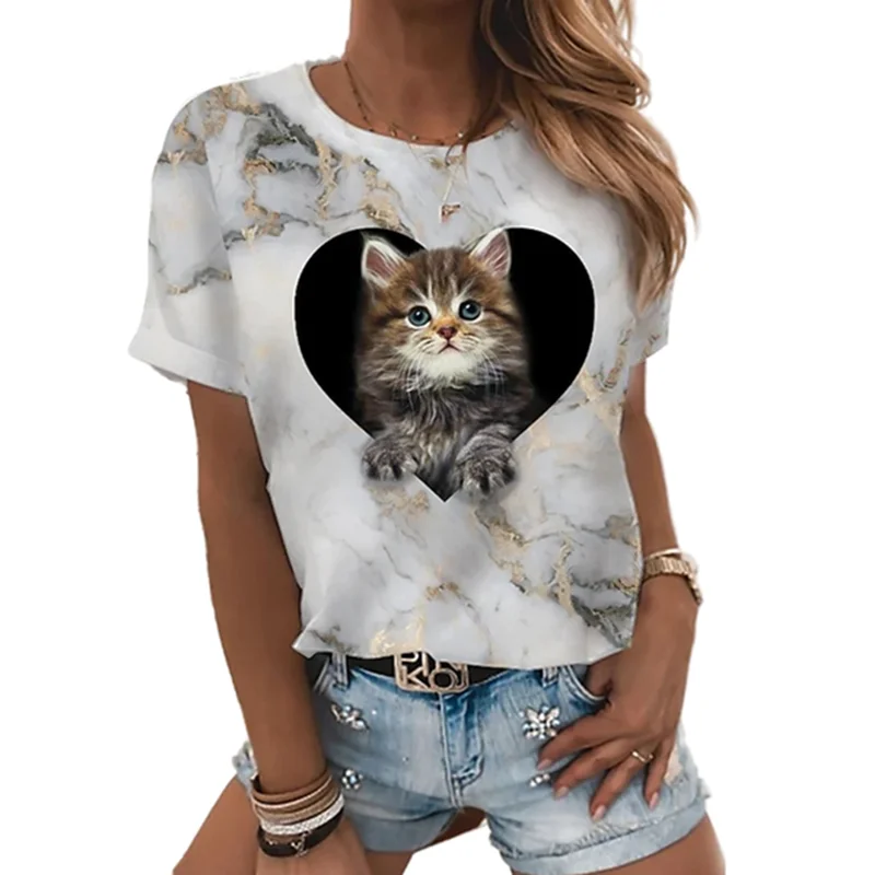 Women's 3D Flower Print short sleeve T-shirt, niche design casual round neck shirt, animal design clothing, new in 2021 couple t shirt Tees