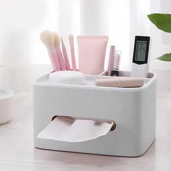 

Multi-functional Tissue Holder 2 Layer Desk Storage Box Home Office Organizer for Pen Pencil Remote Control
