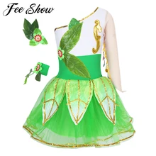 Детское балетное платье-пачка с длинным рукавом и одним плечом для девочек балетные гимнастические леотарды с блестящими пайетками, детский танцевальный сценический костюм