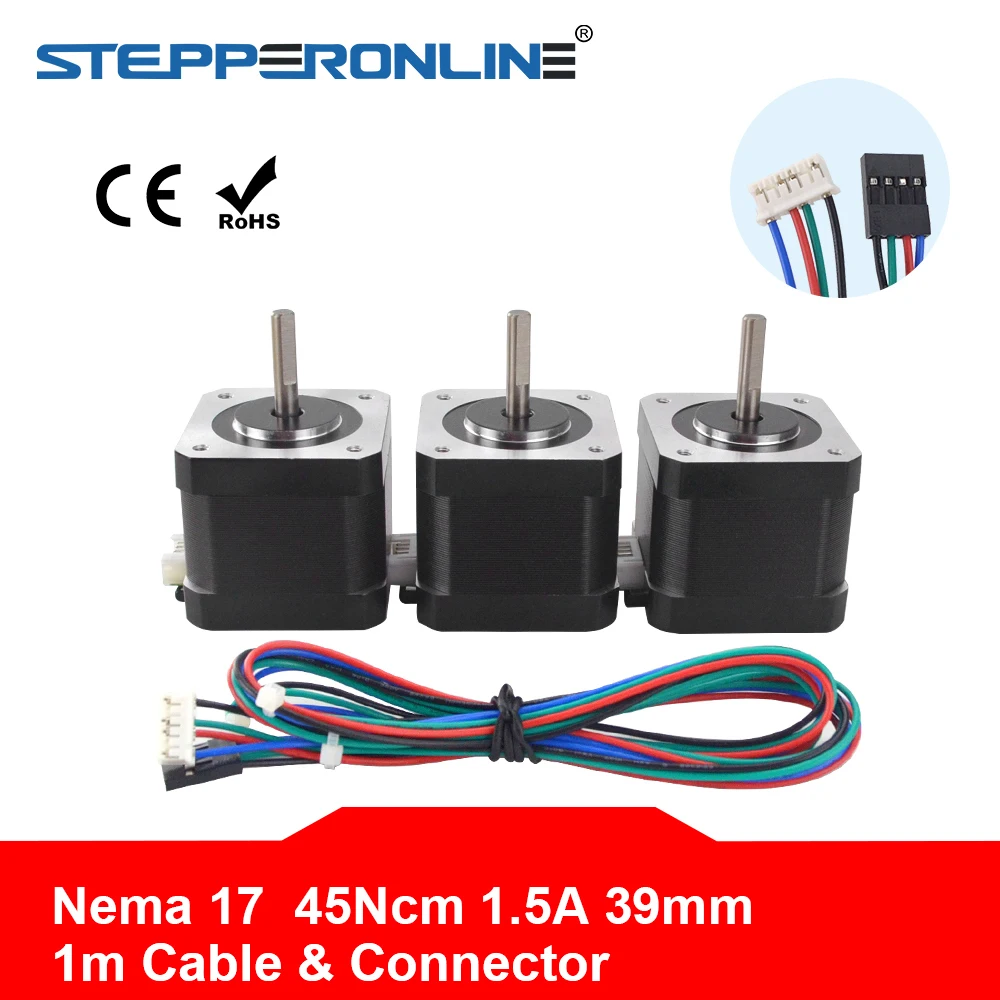 

Nema 17 Stepper Motor 39mm 42BYGH 1.5A(17HS4401S) Motor 45Ncm Nema17 Stepping Motor 4-lead w/1m Cable & Connector for 3D Printer