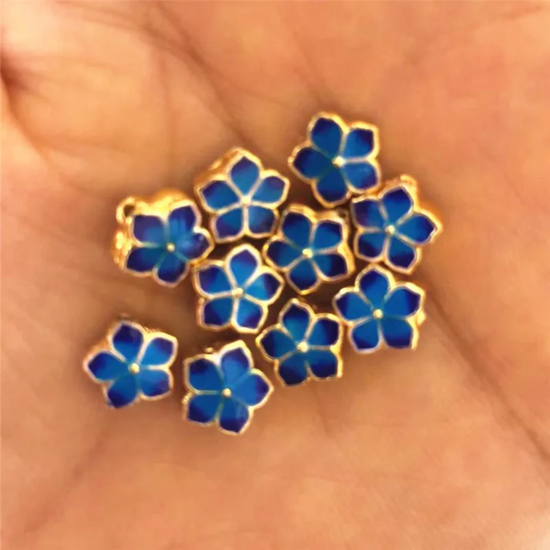 Style 10pcs wholesale 10mm flower shape cloisonne blue enamel spacers beads fit diy bracelets necklaces accessories findings B1