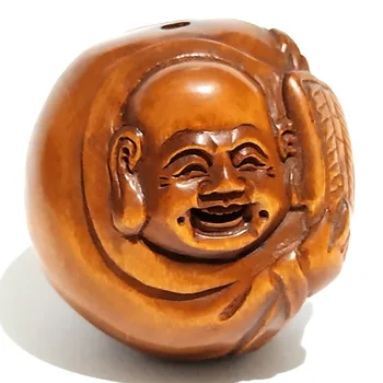 

Y5638 - 1.5" Hand Carved Boxwood Netsuke : Hotei Buddha Monk Collectible Home Decor Buda