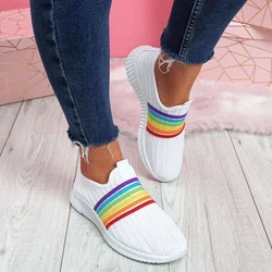 2021 New Fashion Women Sneakers Rainbow Color Handmade Mesh Vulcanize Leisure Shoes Low-top Summer Casual Ladies Shoes Girl Plus