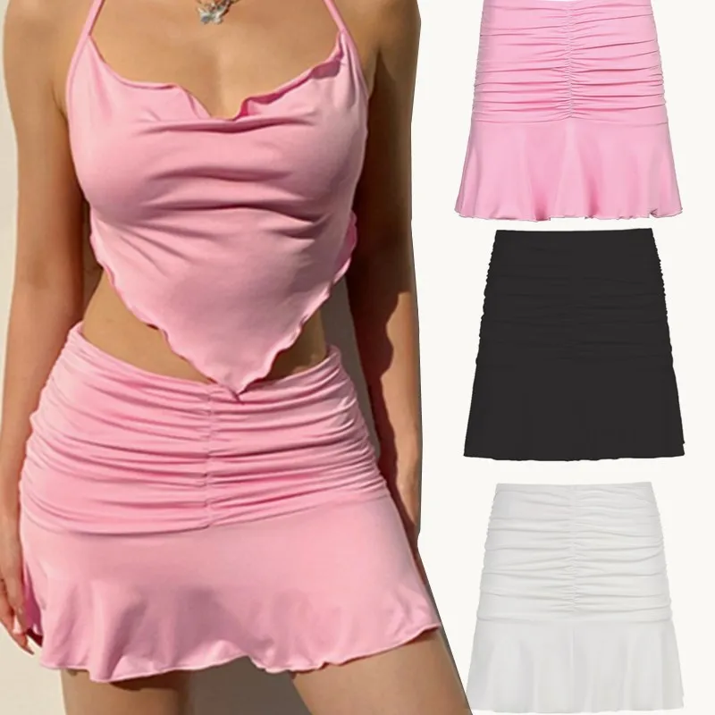 Precio reducido Minifalda Sexy de los 90 para mujer, ropa de playa a la moda Y2K, faldas rosas de estilo Preppy, vestido plisado acanalado, cintura alta, verano 2021 7WJoRqjpRo0