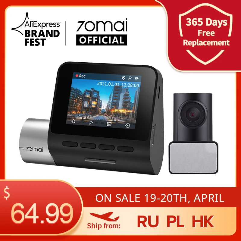 Car DVR Parking-Monitor A500S Dash-Cam ADAS Dual-Sight 70mai Plus 24H 1944P Built-In