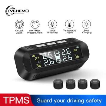 

English Voice Alarm Car Solar Tire pressure Temperature Monitoring System LCD Color Screen 4pcs TPMS For Android Automobile